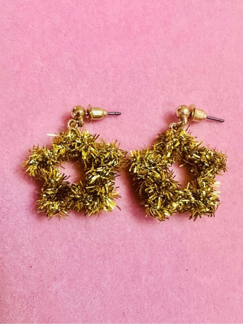 Gold Tinsel Star Drop Earrings